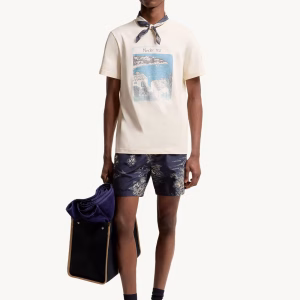 Moncler Seaside Print Ivory Cotton T-Shirt | Fragment Clothing - View 2
