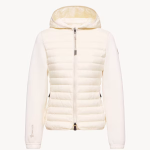 Moncler White Ivory Padded Zip-Up Hoodie