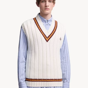 Moncler Wool & Cotton V-Neck Vest | Fragment Clothing - View 2