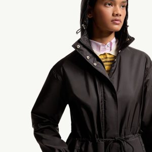 Weteau Ruched Hooded Rain Jacket Women Black Moncler 5 | Fragment Clothing