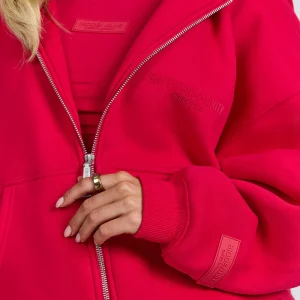 Basics ZIP Hoodie Raspberry Red | Fragment Clothing - View 2