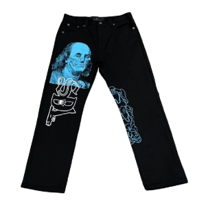 Black & Blue Skeleton SDL Jeans – Baggy Streetwear Graphic Denim Pants | Fragment Clothing - View 2