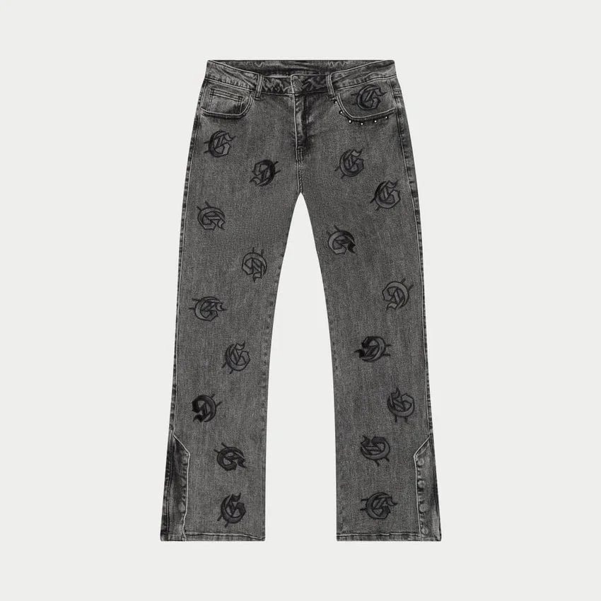 Godspeed Black Logo Embroidered Grey Wash Denim Jeans (1) AUTO-DRAFT | Fragment Clothing