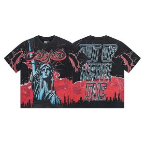 Godspeed Liberty Lightning Vintage T-Shirt – Black Red | Fragment Clothing