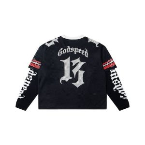 Godspeed Skull Mesh Layered Long Sleeve Jersey – Black Red Stripe Edition (2) | Fragment Clothing