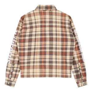 Beige NOFS Fugazi Flannel Shirt – Oversized Plaid Streetwear Button-Up Jacket | Fragment Clothing - View 2