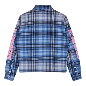 Blue NOFS Fugazi Flannel Shirt – Oversized Streetwear Plaid Button-Up Shirt | Fragment Clothing - View 2