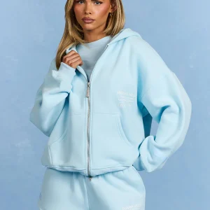 Label ZIP Hoodie Light Blue | Fragment Clothing