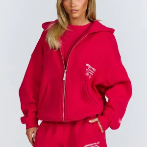 Label ZIP Hoodie Raspberry Red | Fragment Clothing
