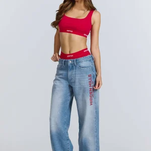 Red Embroidered Logo Jeans | Fragment Clothing - View 2