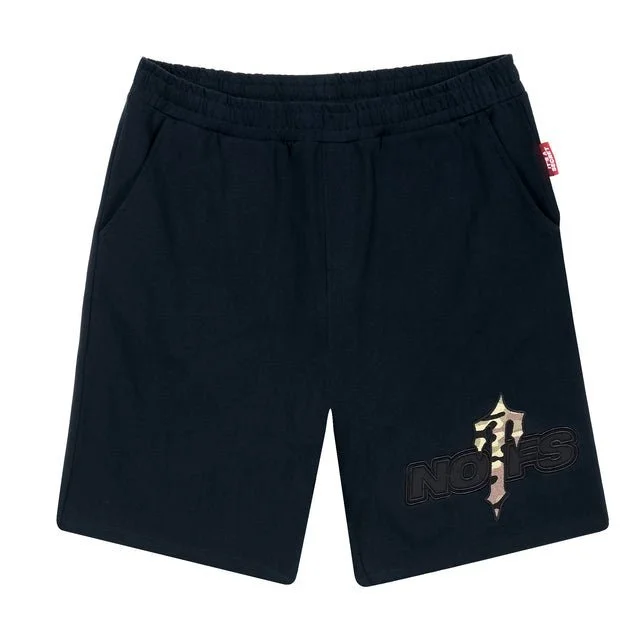 Short-Blk-2-1 NOFS Black Camo Shorts – Oversized Streetwear Cargo Shorts | Fragment Clothing