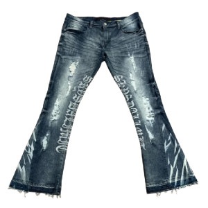 Washed Blue SDL Flare Jeans – Vintage Streetwear Flared Denim Pants | Fragment Clothing - View 2