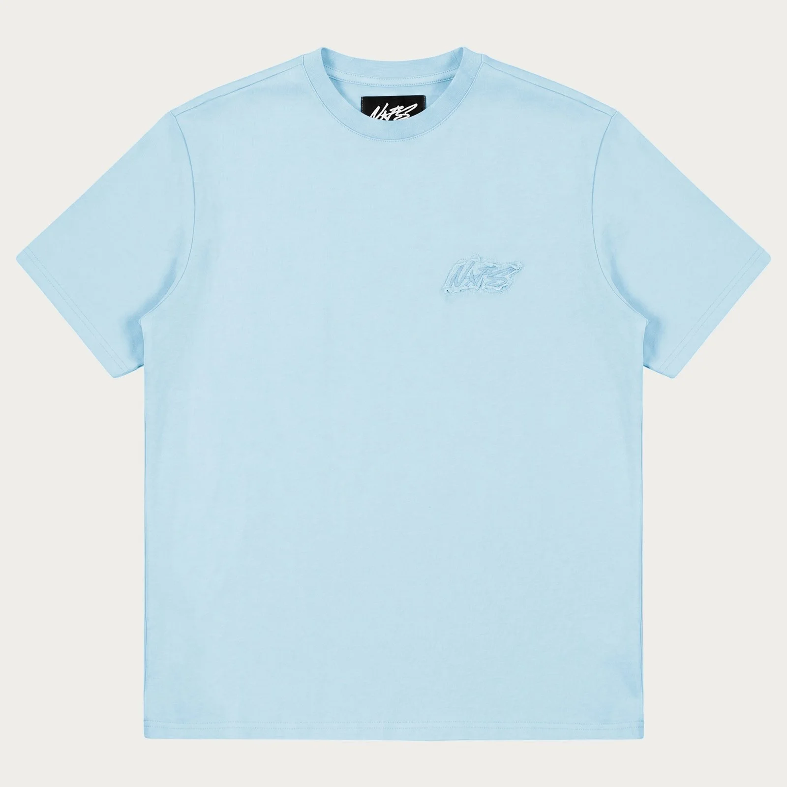 baby-blue-none-of-us-basic-tee-front Baby Blue None of Us Basic Tee – Essential Oversized Streetwear T-Shirt | Fragment Clothing