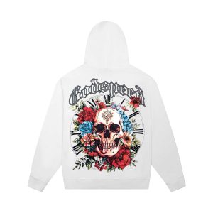 GODSPEED Floral Skull Graphic Hoodie – White | Fragment Clothing
