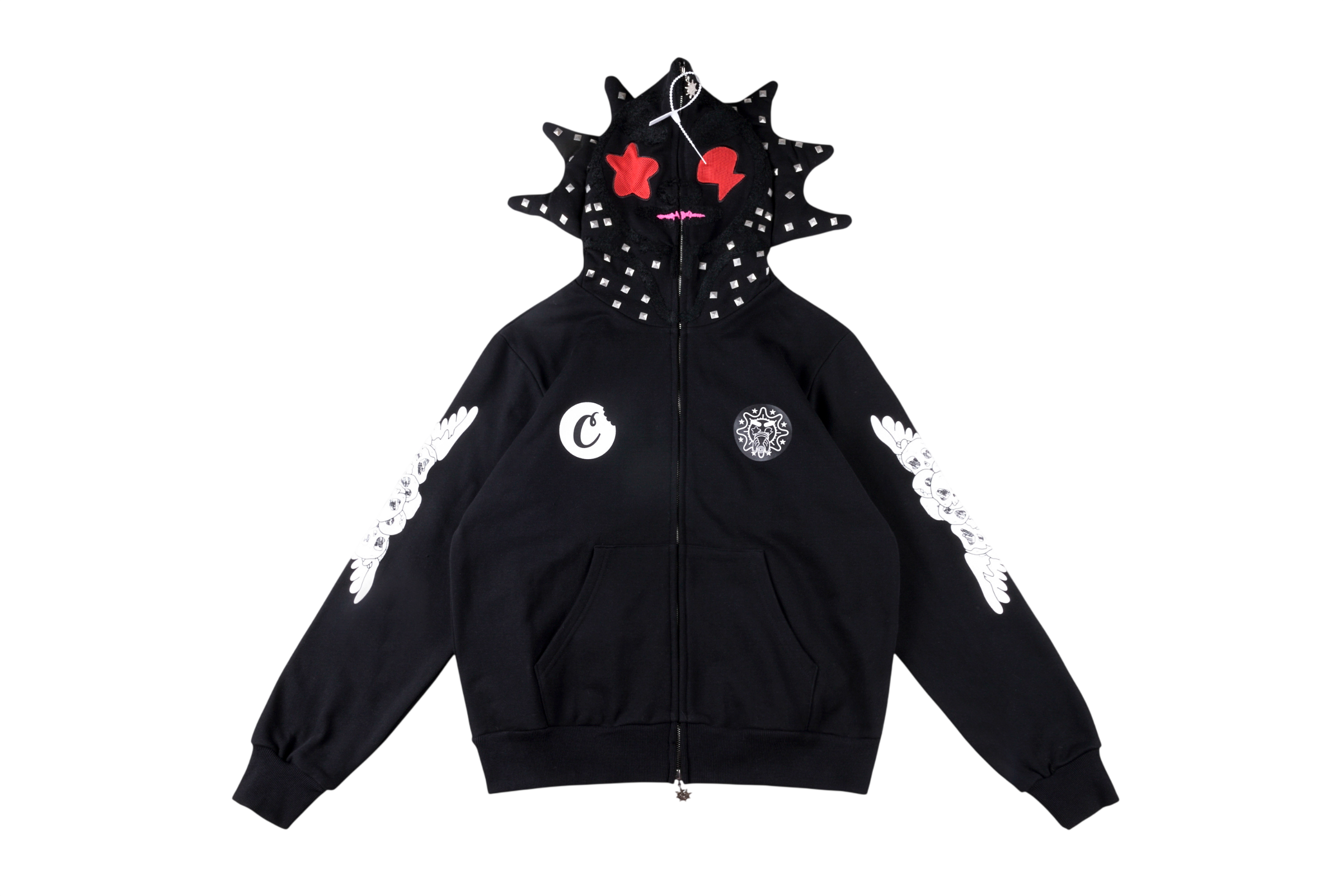 Glo Gang Sun Face Studded Mask Full-Zip Graphic Hoodie – Black AUTO-DRAFT | Fragment Clothing