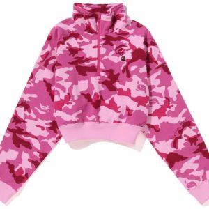 BAPE Women's Woodland Camo Cropped Half Zip Sweater | Fragment Clothing