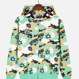 Glo Gang All-Over Camo Graphic Full-Zip Hoodie – Mint Green | Fragment Clothing