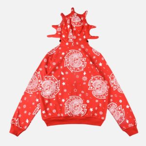Glo Gang All-Over Bandana Paisley Masked Full-Zip Hoodie – Red | Fragment Clothing - View 2