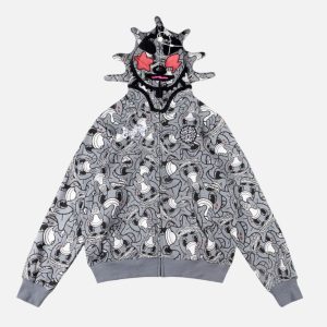 Glo Gang All-Over Sun Mascot Masked Full-Zip Hoodie – Grey | Fragment Clothing