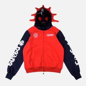 Glo Gang Two-Tone Sun Mascot Masked Full-Zip Hoodie – Red & Black | Fragment Clothing