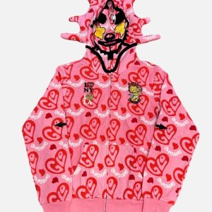 Glo Gang All-Over Heart Print Cupid Graphic Full-Zip Hoodie – Pink | Fragment Clothing