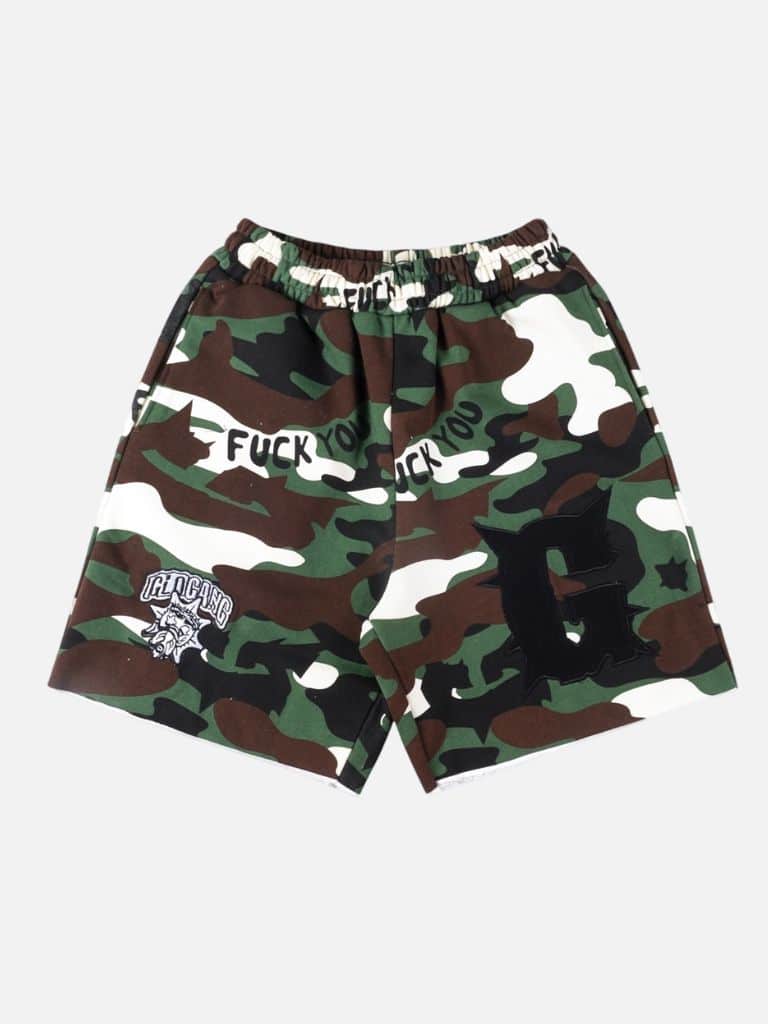 Glo Gang Graphic Camo Shorts – Woodland Camo Glo Gang Graphic Camo Shorts – Woodland Camo | Fragment Clothing