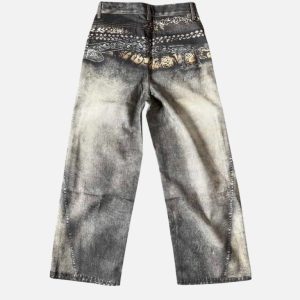 Acne Studios Washed Grey Western Belt Graphic Wide Leg Jeans | Fragment Clothing - View 2