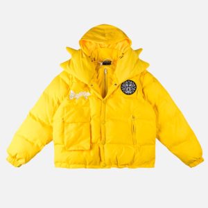 Glo Gang Spiked Hooded Puffer Jacket – Yellow | Fragment Clothing