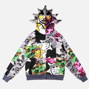 Glo Gang Spiky Hood Patchwork Graphic Full-Zip Hoodie | Fragment Clothing