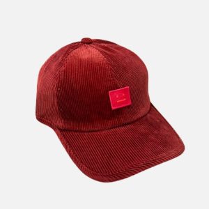 Acne Studios Red Corduroy Face Patch Baseball Cap | Fragment Clothing