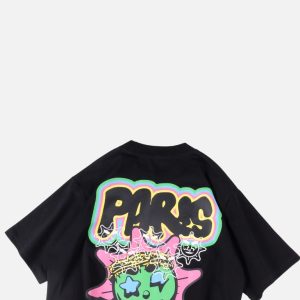 Glo Gang Printed Crewneck Streetwear T-Shirt - Black | Fragment Clothing - View 2