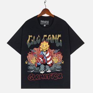 Glo Gang "Glomerica" Patriotic Sun Graphic T-Shirt - Black | Fragment Clothing
