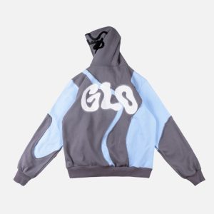 Glo Gang Swirl Colorblock Patchwork Hoodie – Grey/Blue | Fragment Clothing - View 2