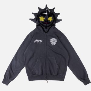 Glo Gang Washed Black Spiky Zip Hoodie | Fragment Clothing