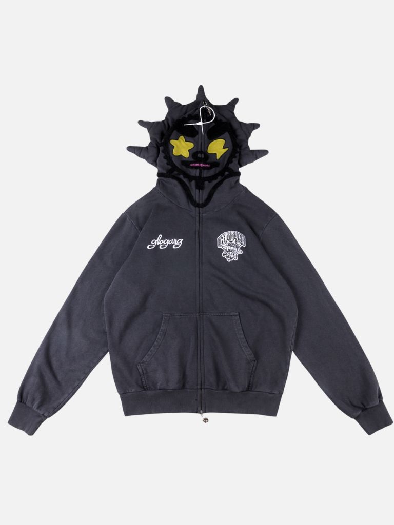 Glo Gang Washed Black Spiky Zip Hoodie Glo Gang Washed Black Spiky Zip Hoodie | Fragment Clothing