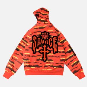 Glo Gang Orange Tiger Camo Savage Zip Hoodie | Fragment Clothing