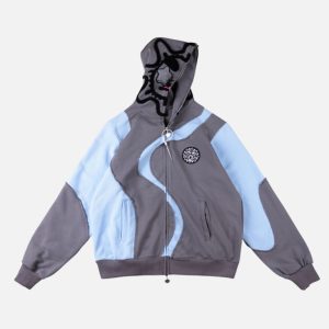 Glo Gang Swirl Colorblock Patchwork Hoodie – Grey/Blue | Fragment Clothing