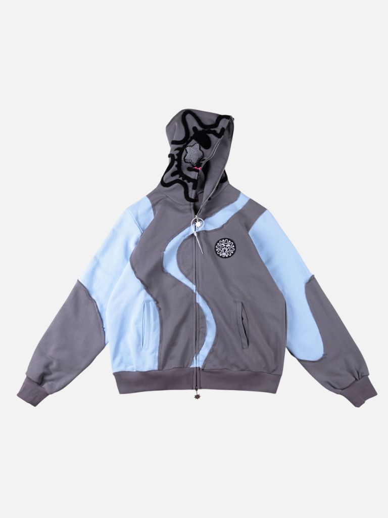 Glo Gang Swirl Colorblock Patchwork Hoodie – Grey/Blue Glo Gang Swirl Colorblock Patchwork Hoodie – Grey/Blue | Fragment Clothing