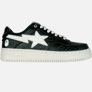 BAPE Bapesta Low Black/White – Embossed Camo Shoes | Fragment Clothing