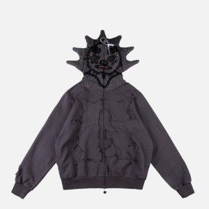 Glo Gang Rhinestone Sun Mask Zip Hoodie | Fragment Clothing