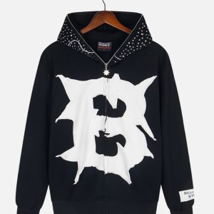 Billionaire Studios Rhinestone Hooded Zip-Up Sweatshirt – Black | Fragment Clothing