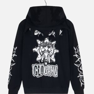 Glo Gang Graphic Print Full-Zip Hoodie – Black | Fragment Clothing - View 2
