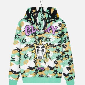 Glo Gang All-Over Camo Graphic Full-Zip Hoodie – Mint Green | Fragment Clothing - View 2