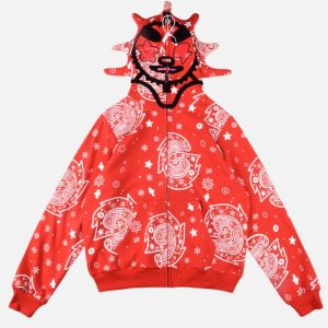 Glo Gang All-Over Bandana Paisley Masked Full-Zip Hoodie – Red | Fragment Clothing