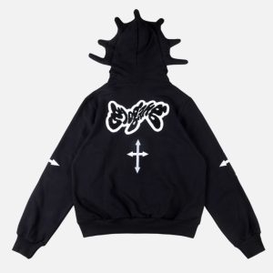 Glo Gang Sun Mascot Masked Full-Zip Hoodie – Black | Fragment Clothing - View 2