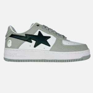 BAPE Bapesta Low Grey/White – Embossed Leather Shoes | Fragment Clothing