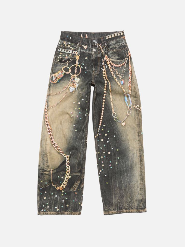 Acne Studios "1981" Trompe-L'œil Rhinestone & Chains Printed Jeans Acne Studios 1981 Trompe-L'œil Rhinestone & Chains Jeans | Fragment Clothing