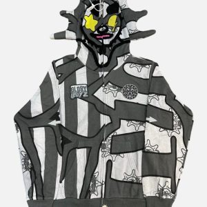 Glo Gang Striped Sun Mascot Full-Zip Hoodie – Grey/White | Fragment Clothing