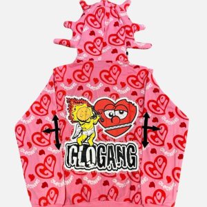 Glo Gang All-Over Heart Print Cupid Graphic Full-Zip Hoodie – Pink | Fragment Clothing - View 2