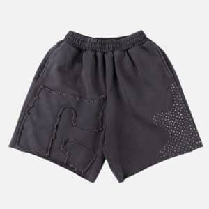 Glo Gang Rhinestone Patchwork Shorts – Washed Black | Fragment Clothing